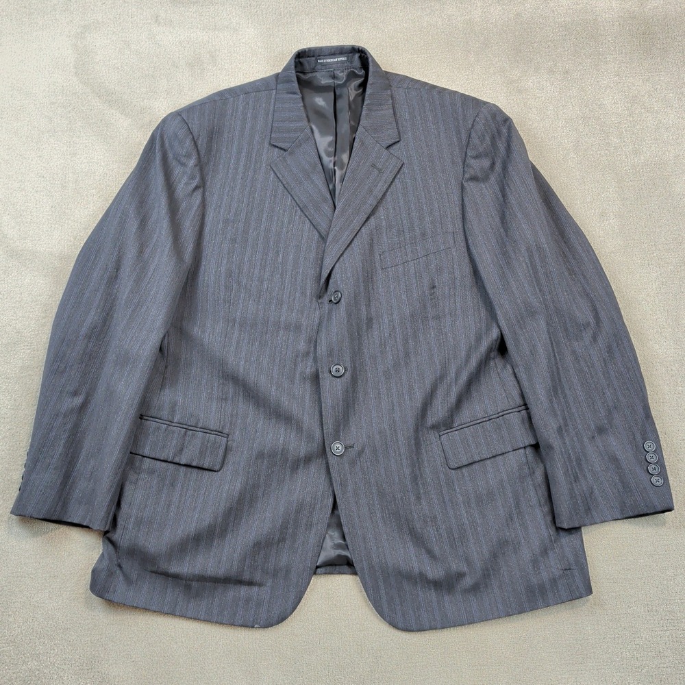 Andrew Fezza Blazer 48R Mens Navy Blue Pinstripe 100% Worsted Wool Suit Jacket